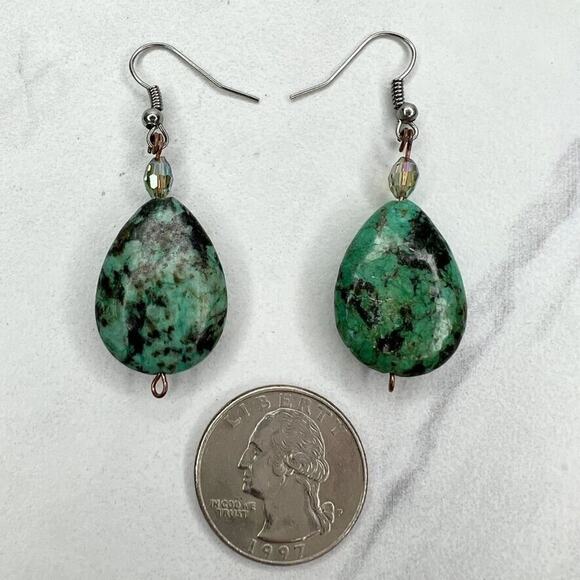 Faux Turquoise Teardrop Beaded Earrings Pierced Pair - Picture 4 of 4